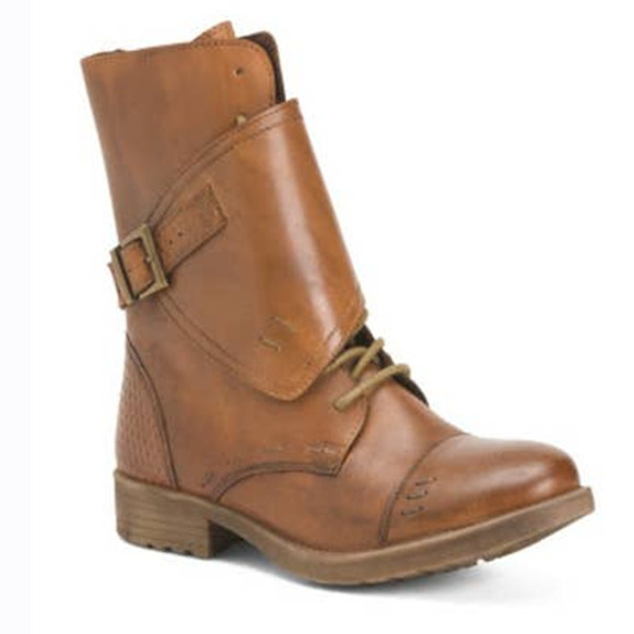 NEW Bedstu‎ Womens Roan Deception Leather Wrap Over Combat Boots Size 8.5 Tan - Picture 1 of 9